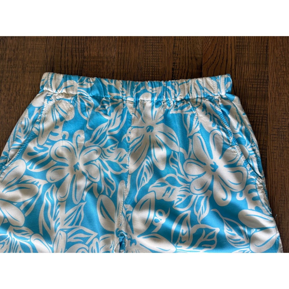 Makai Beach Hawaii Blue White Tropical Floral Wide Leg Elastic Waist Pants L - Picture 4 of 9